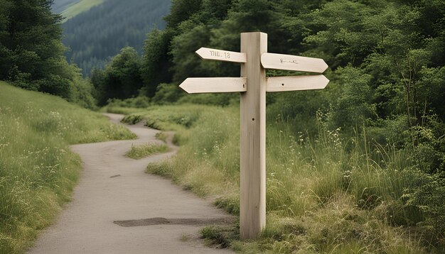 Wooden signpost near a path