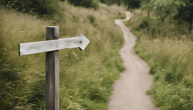 Photo wooden signpost near a path