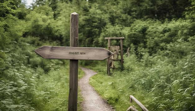 Photo wooden signpost near a path