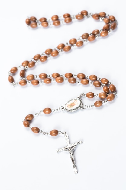 Photo wooden and silver rosary beads