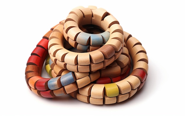 Photo wooden snake puzzle toy on white background