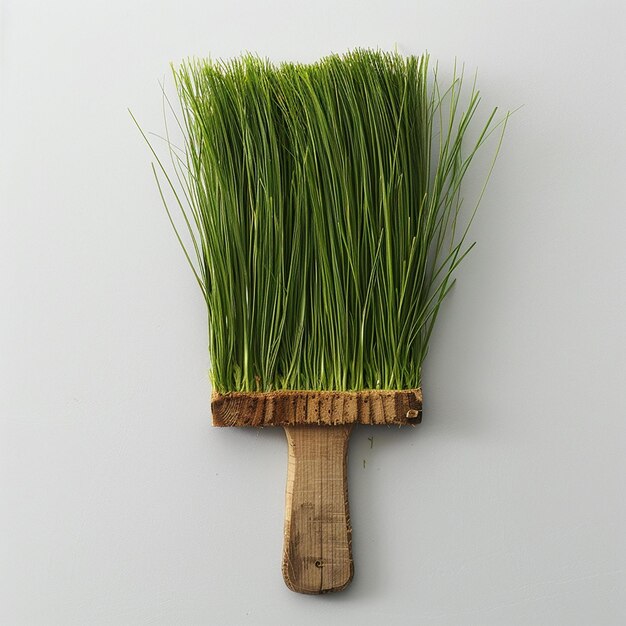 Photo a wooden spatula with grass on it and a wooden handle