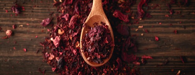 Wooden Spoon Filled With Dried Red Flowers