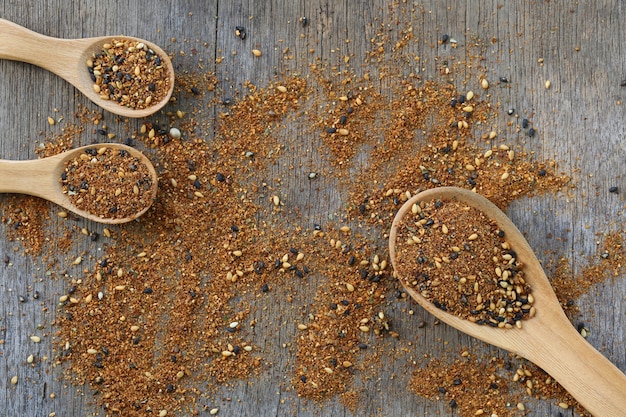 Wooden spoon and have Spices in traditional Japanese style 