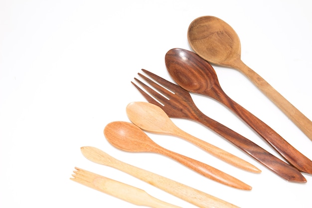 Wooden spoon set on a white table