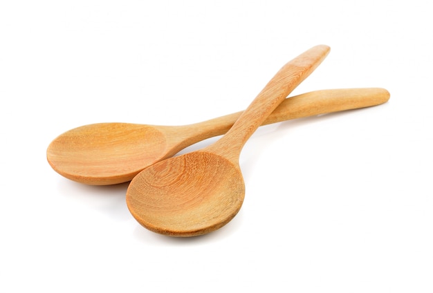 Wooden spoon on white