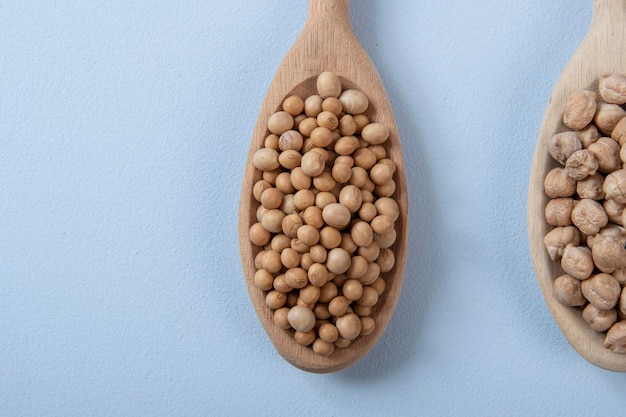 Wooden spoon with chickpeas and soy