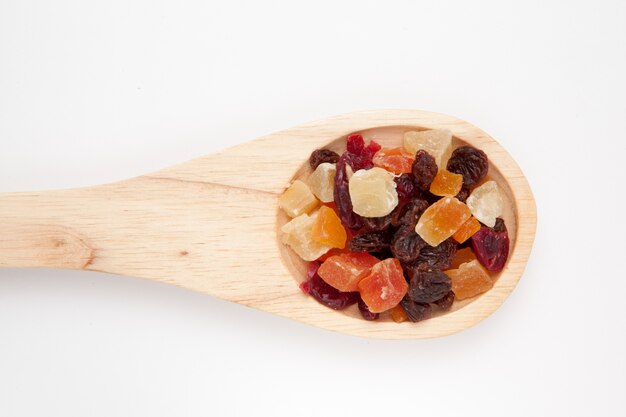 Wooden spoon with dried fruit