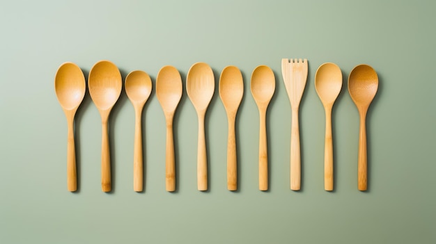 Wooden Spoons Lined Up in a Row