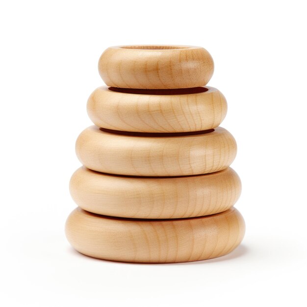 Wooden stacking ring wooden toy isolated on white background