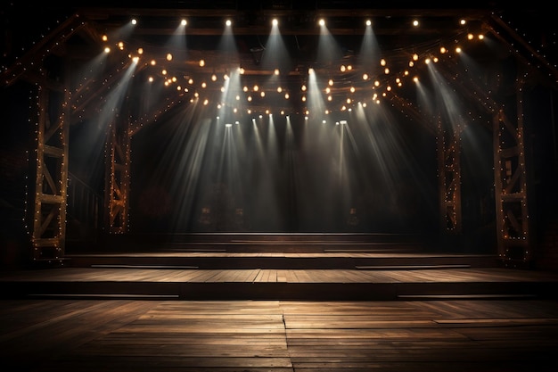 Wooden Stage and Lights A Captivating Performance Setting AI