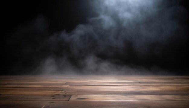 Photo a wooden stage with a smoke and a spotlight on it