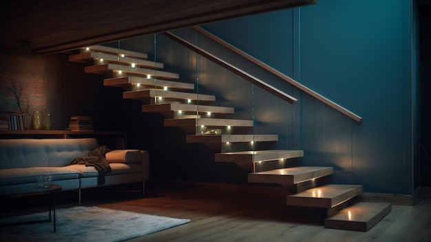 Wooden stairs at home Generative Ai