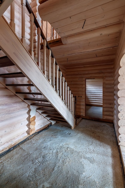 Wooden stairs in a wooden house Architecture and design