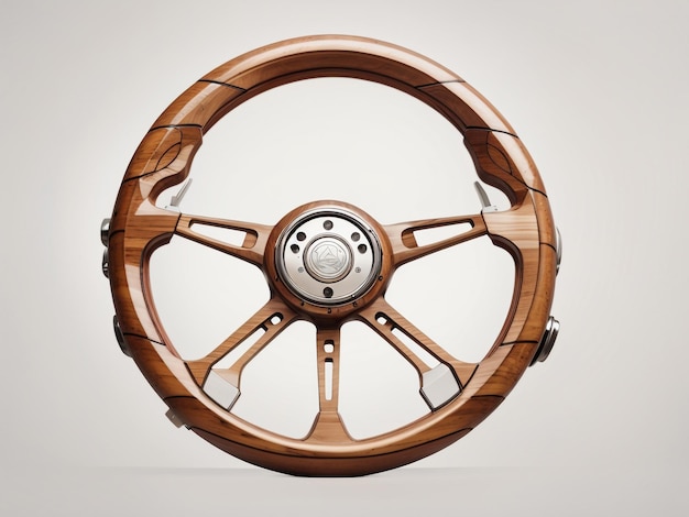 Photo wooden steering wheel cut out isolated on transparent background view 2