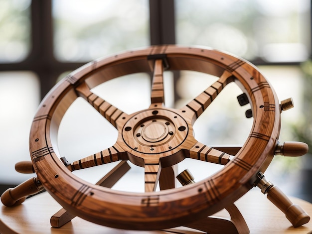 Photo wooden steering wheel cut out isolated on transparent background view 2