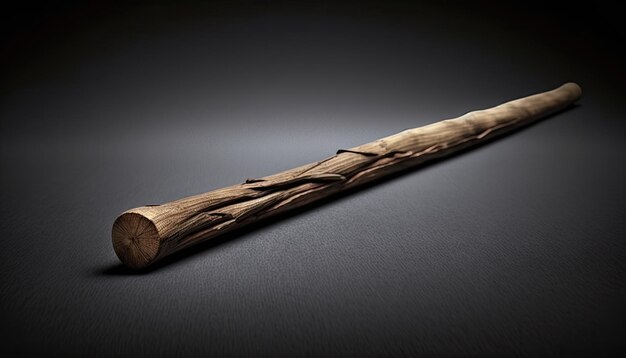 A wooden stick with a carved design on it.