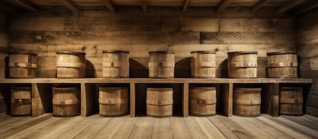 Фото Деревянные контейнеры для хранения во французском подвале виноградника