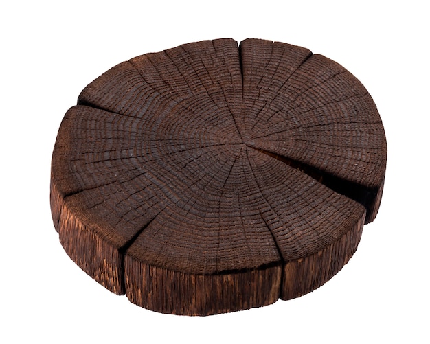 Wooden stump isolated on white background. dark wooden cutting board