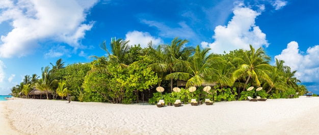 Wooden sunbed in the Maldives