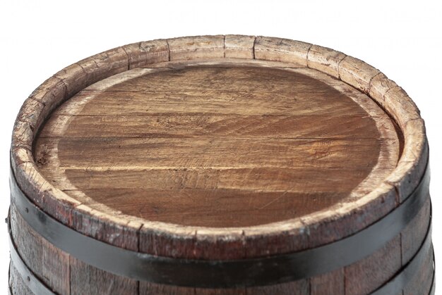 wooden surface barrel with iron rings Isolated  