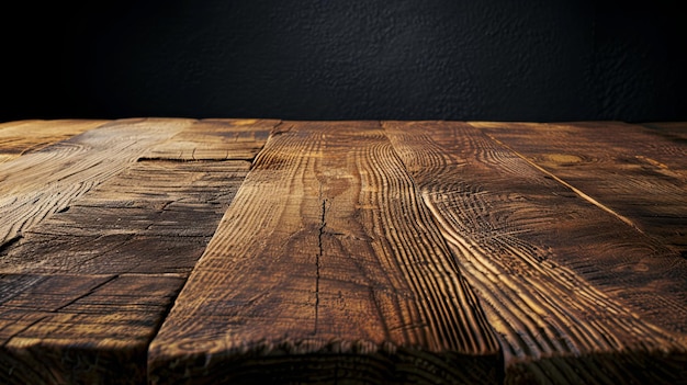 Wooden surface empty table desk on dark background concept