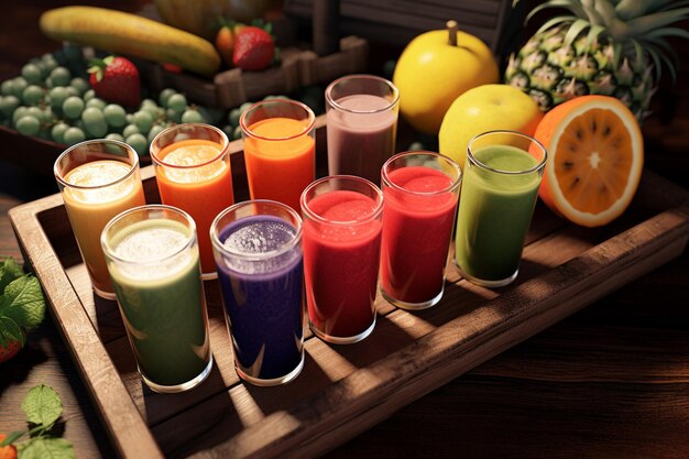 Photo wooden surface with tasty juices