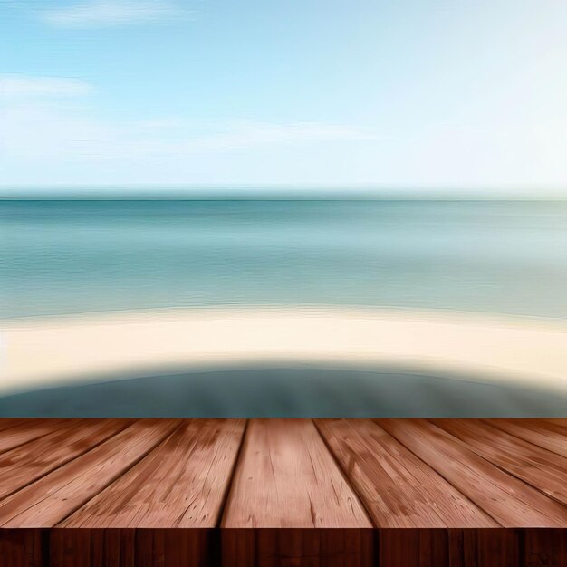 wooden table abstract beach blurred background Generative AI
