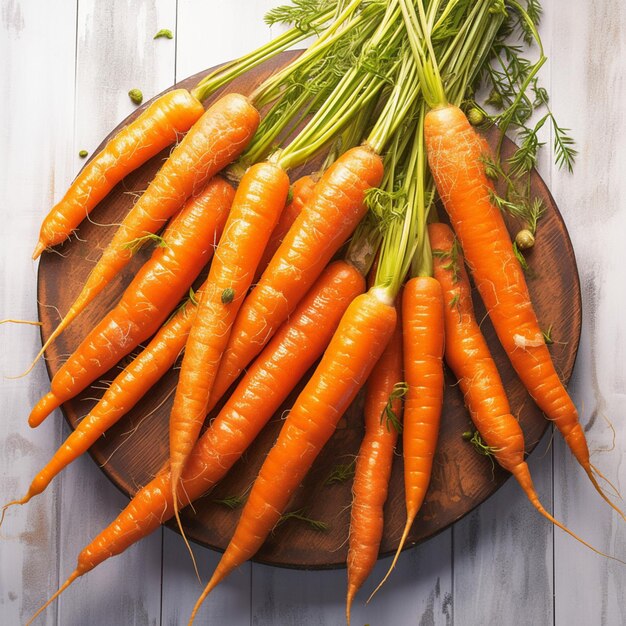 Wooden table adorned with a delightful bunch of fresh carrots For Social Media Post Size