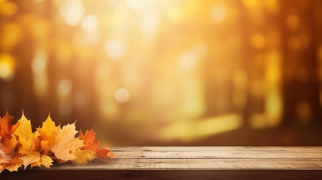 Wooden table and autumn background