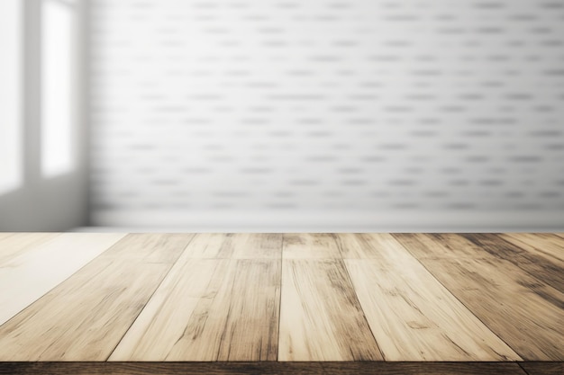 A wooden table in the background Flooring Blank space Mockup