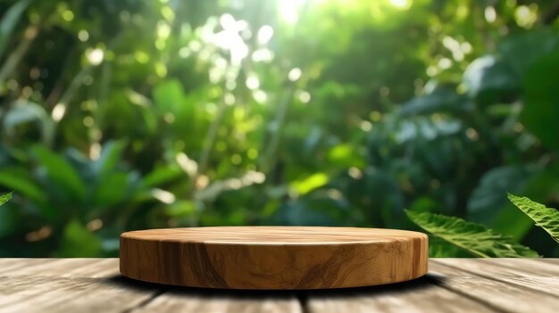 a wooden Table background podium