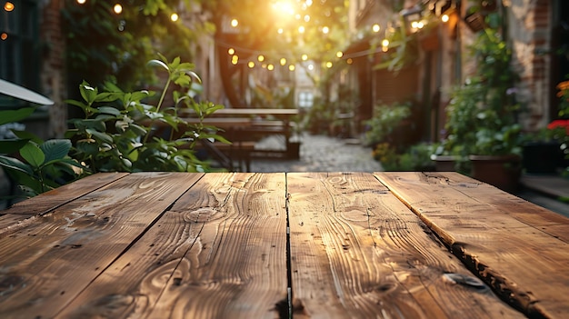 Wooden table on a beautiful blurred background