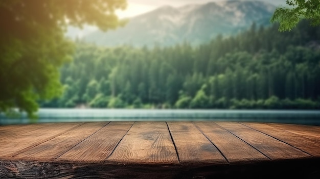 деревянный стол на красивом озере