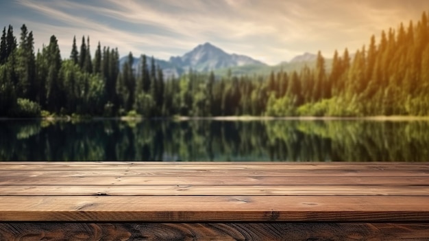 wooden table on a beautiful lake