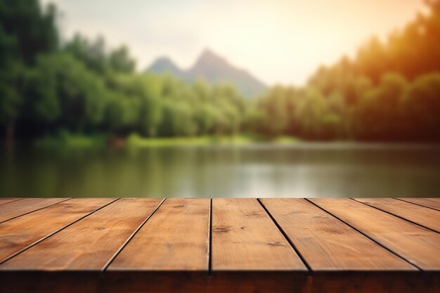 деревянный стол на красивом озере