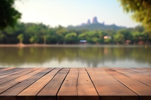 Wooden table on a beautiful lake