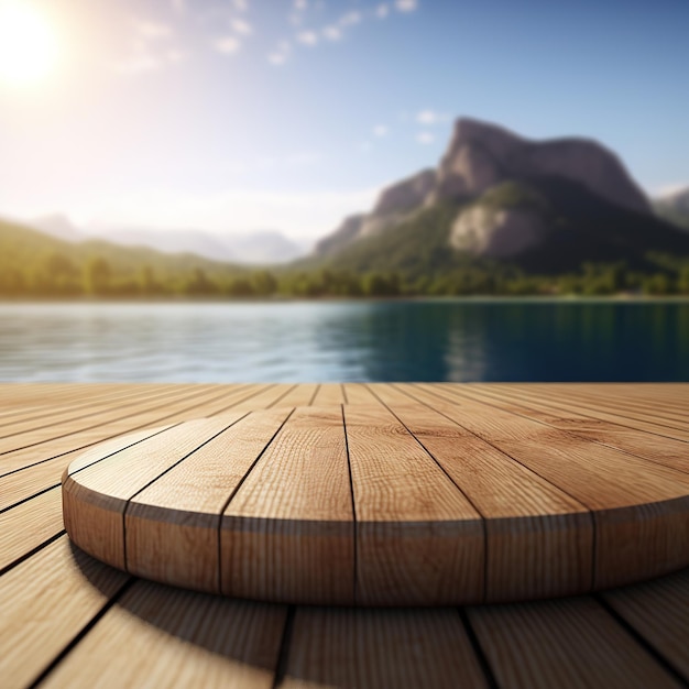 wooden table on a beautiful lake
