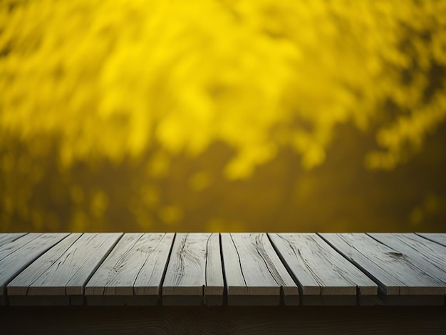 Wooden table and blur tropical yellow color background product display montage high quality photo