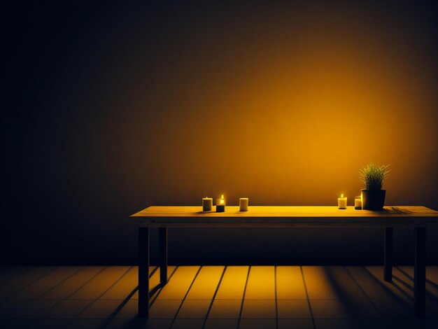 Wooden table and blur tropical yellow color background product display montage high quality photo