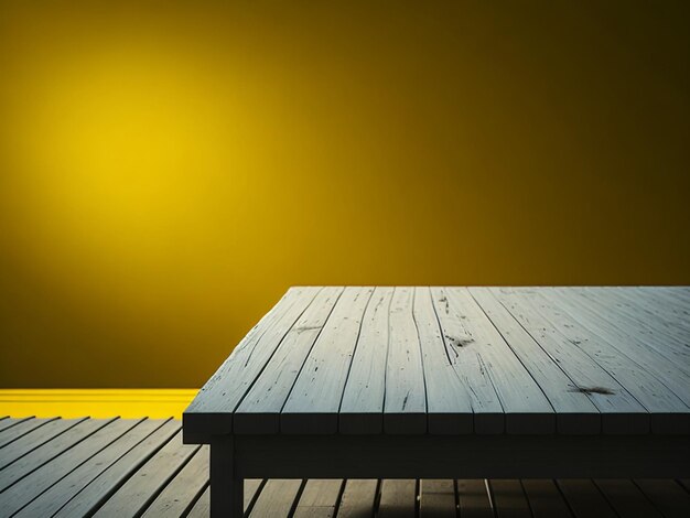 Wooden table and blur tropical yellow color background product display montage high quality photo