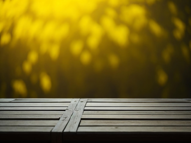 Wooden table and blur tropical yellow color background product display montage high quality photo