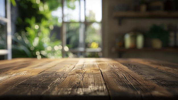 Wooden table in blurred vintage scene