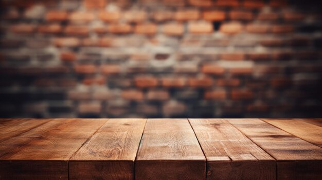 wooden table in brick wall