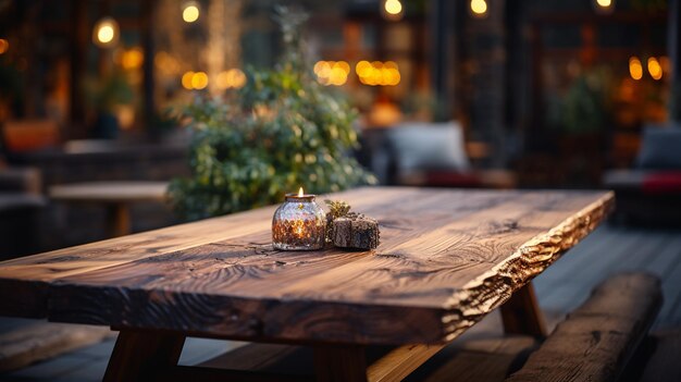 wooden table in a cafe