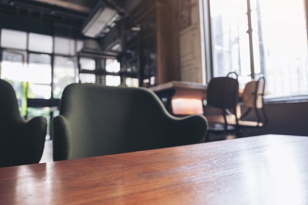 Wooden table and chairs in cafe