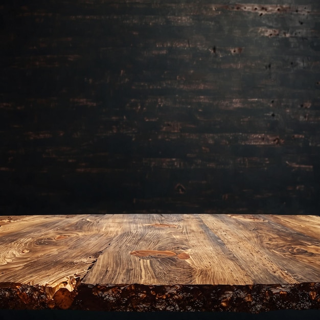 wooden table closeup with dark wall background for elegant product displays