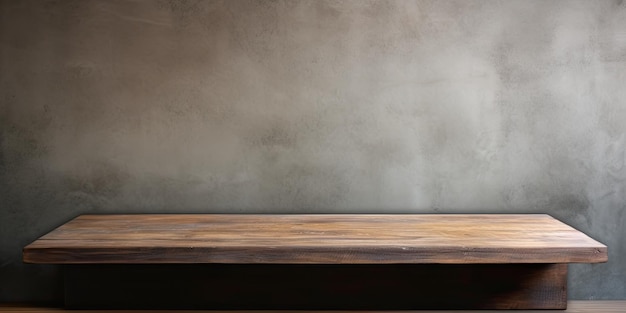 Деревянный стол на бетонной стене для экспозиции продуктов