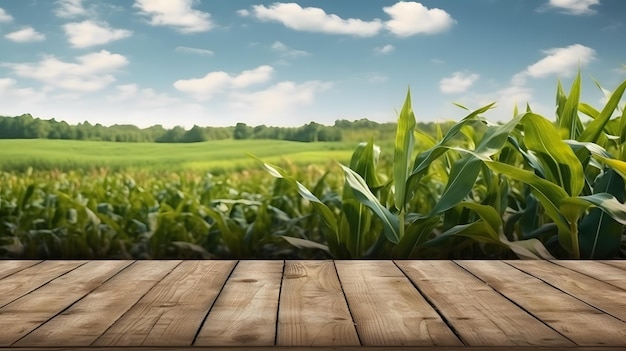 Wooden table in a corn field