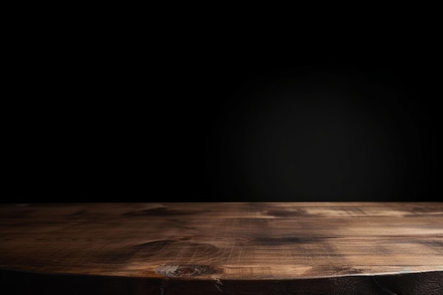 광고를 위한 어두운 방 배경 개념의 나무 테이블